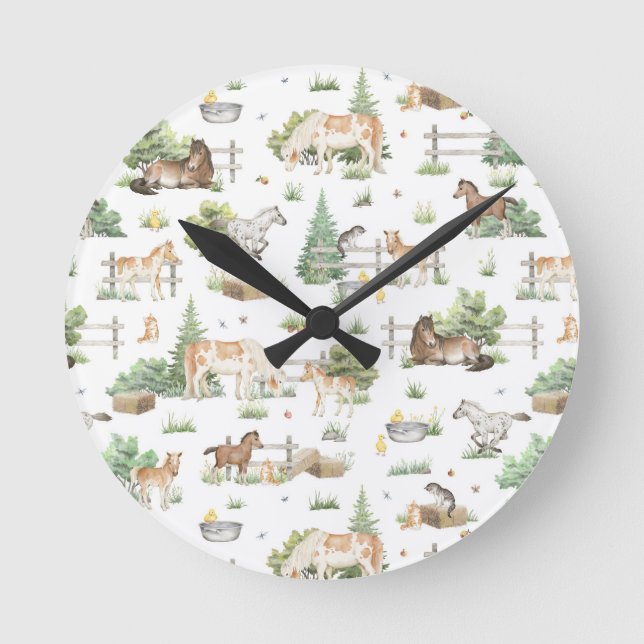 Cute ponies round clock (Front)