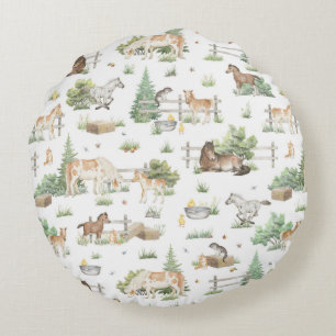 Cute Ponies Round Pillow