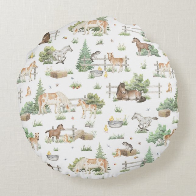 Cute Ponies Round Pillow (Back)