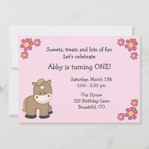 Cute Pony 1er anniversaire Invitation pour les fil