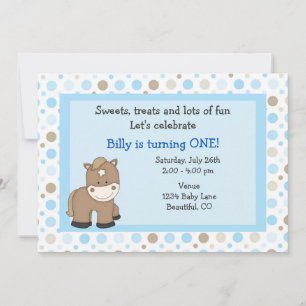 Cute Pony 1st Birthday Invitation for Boys