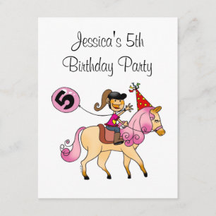 Cute pony and 5th birthday girl party invitation