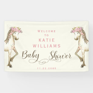 Cute Pony Cream Baby Shower Welcome Sign Banner