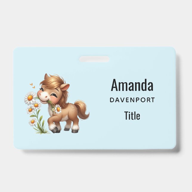 Cute Pony Eating Daisies Badge (Front)
