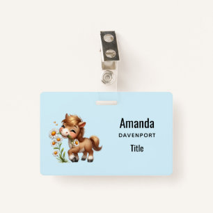 Cute Pony Eating Daisies Badge