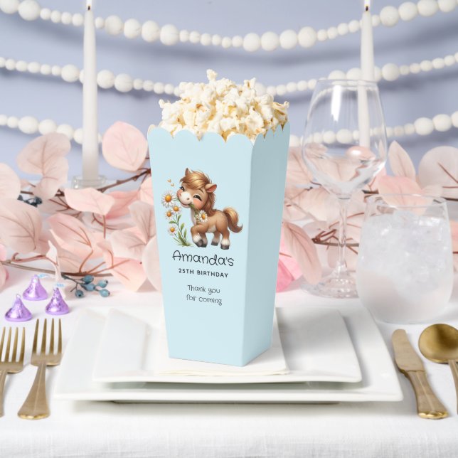 Cute Pony Eating Daisies Birthday Thank You Favor Box (Wedding)