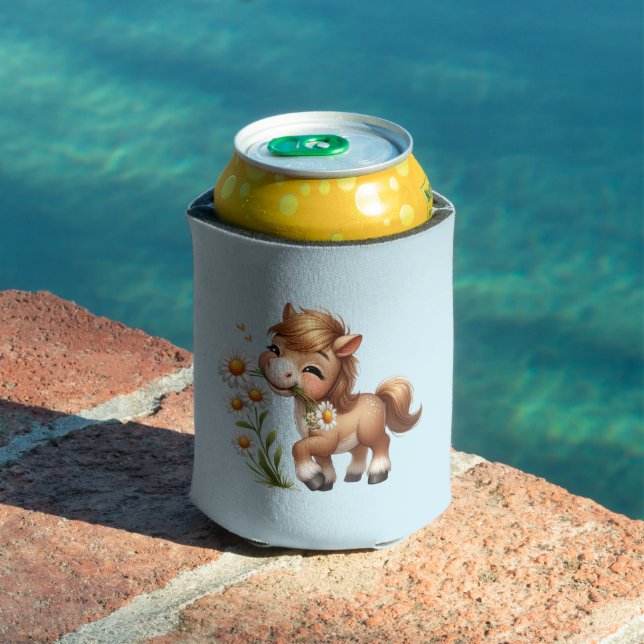 Cute Pony Eating Daisies Can Cooler (In Situ Pool)
