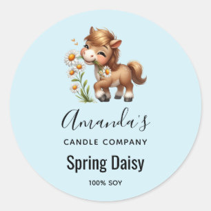 Cute Pony Eating Daisies Candle Business Classic Round Sticker