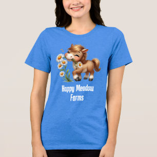 Cute Pony Eating Daisies Farm Business Tri-Blend Shirt