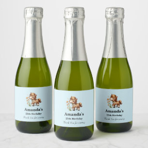 Cute Pony Eating Daisies Party Thank You Sparkling Wine Label