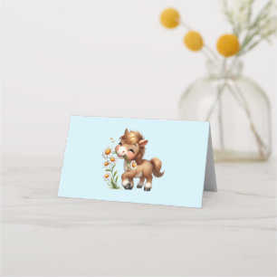 Cute Pony Eating Daisies Place Card