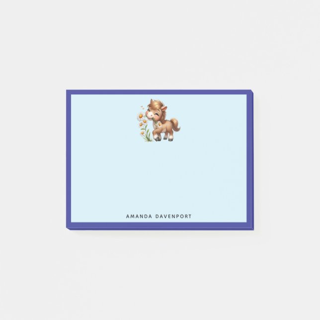 Cute Pony Eating Daisies Post-it Notes (Front)