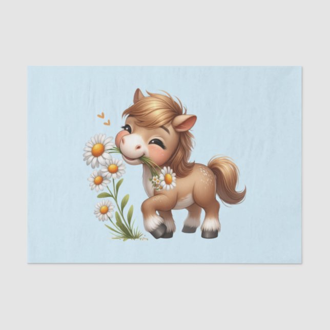Cute Pony Eating Daisies Tissue Paper (Front)