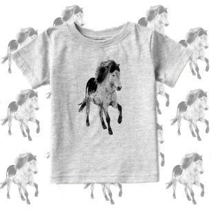 Cute Pony in motion, black and white  Baby T-Shirt