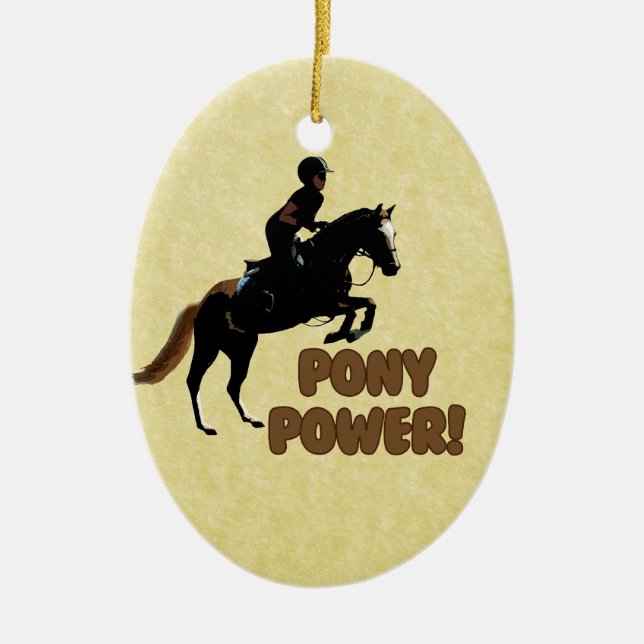 Cute Pony Power Equestrian Ceramic Ornament (Front)