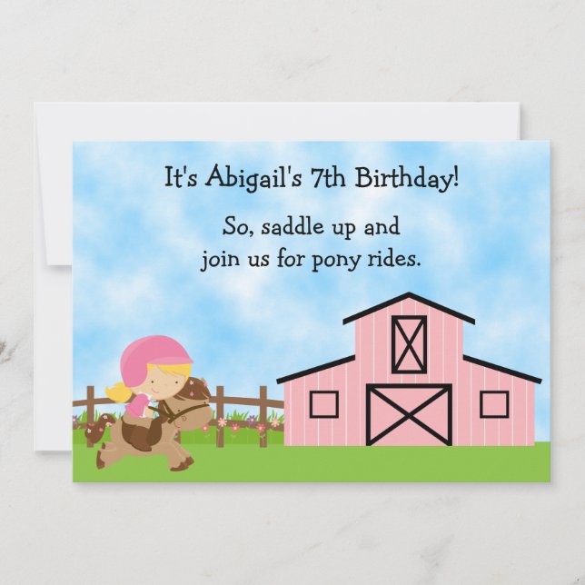 Cute Pony Rides Invitation d'anniversaire pour les (Devant)