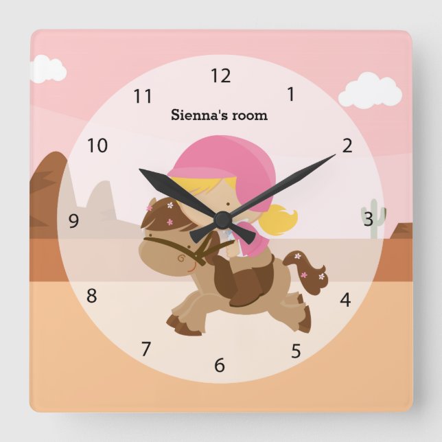 Cute pony square wall clock (Front)