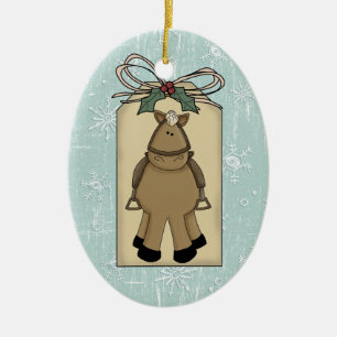 Cute Pony Winter Snow Keepsake Gift Tag Ceramic Ornament