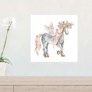 Cute Pony With Wings and Flowers Decoration