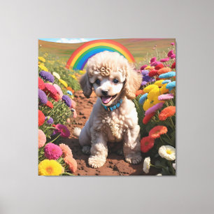 Cute Poodle Colourful flower and rainbow Canvas Print