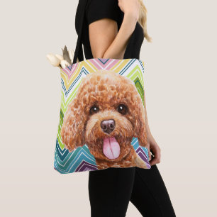 Cute Poodle Colourful Zigzag Pattern Tote Bag