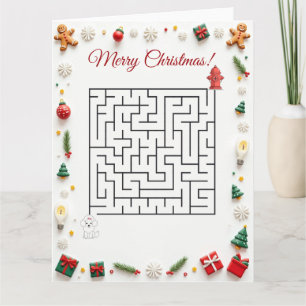 Cute Poodle Dog Christmas Maze Puzzle Holiday Card