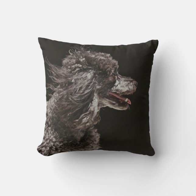 Cute Poodle Dog Face Smile Smiling Throw Pillow (Front)