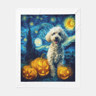 Cute Poodle Dog Halloween Jack O Lantern Pumpkin F Fleece Blanket