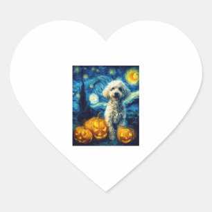 Cute Poodle Dog Halloween Jack O Lantern Pumpkin F Heart Sticker