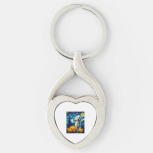 Cute Poodle Dog Halloween Jack O Lantern Pumpkin F Keychain