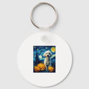 Cute Poodle Dog Halloween Jack O Lantern Pumpkin F Keychain