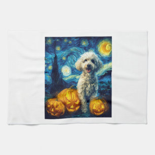 Cute Poodle Dog Halloween Jack O Lantern Pumpkin F Kitchen Towel