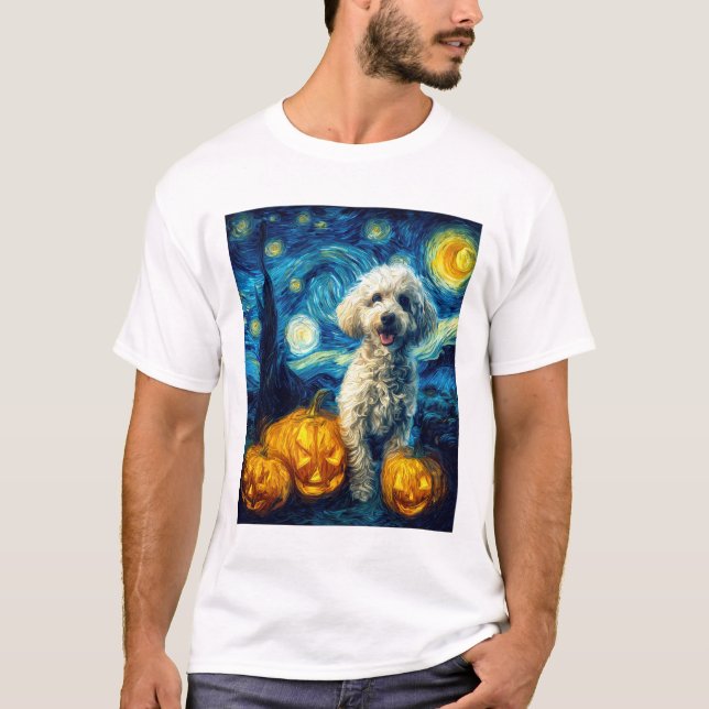 Cute Poodle Dog Halloween Jack O Lantern Pumpkin F T-Shirt (Front)