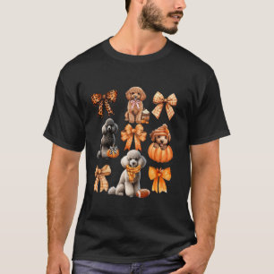 Cute Poodle Dog Lovers Coquette Bows Pumpkin Autum T-Shirt