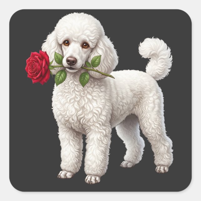‏Cute Poodle Dog Square Sticker (Front)