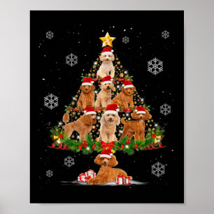 Cute Poodle Dogs Lovers Christmas Tree Lights Xmas Poster