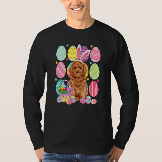 Cute Poodle Easter Bunny Ear Colourful Easter Egg  T-Shirt (Front)