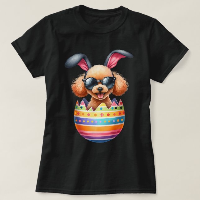 Cute Poodle Egg Happy Easter Day Dog Dad Dog Mom T-Shirt (Design Front)