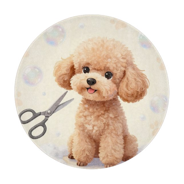 Cute Poodle Grooming Bubbles Scissors  Cutting Board (Front)