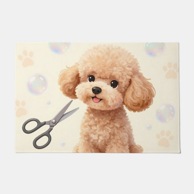 Cute Poodle Grooming Bubbles Scissors  Doormat (Front)