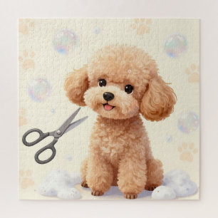 Cute Poodle Grooming Bubbles Scissors Jigsaw Puzzle