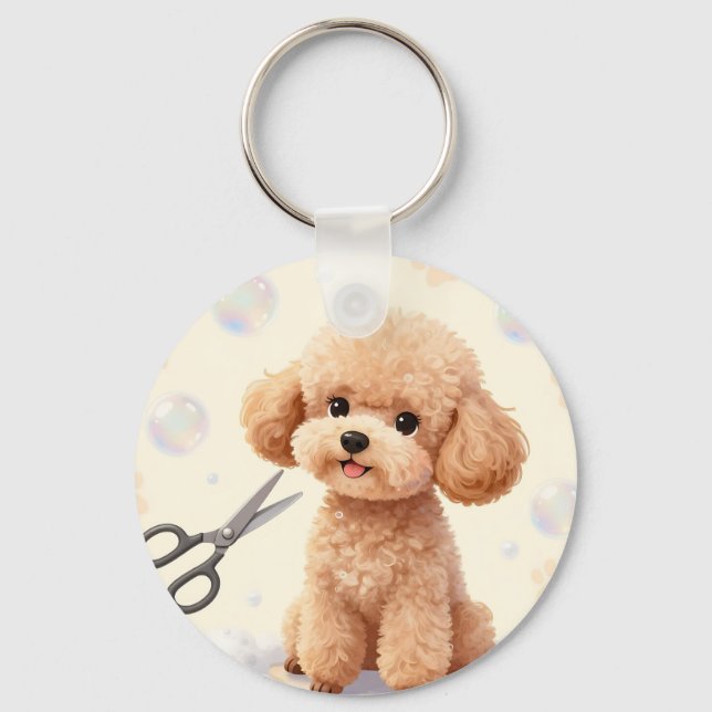 Cute Poodle Grooming Bubbles Scissors  Keychain (Front)