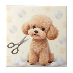 Cute Poodle Grooming Bubbles Scissors  Tile