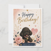 Cute Poodle Happy Birthday Greeting Card – Elegant