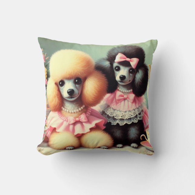 Cute Poodle Illustration Throw Pillow (Front)