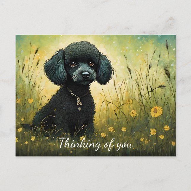 Cute Poodle In Meadow Art Print Postcard (Front)