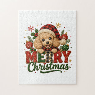Cute Poodle Merry Christmas Jigsaw Puzzle