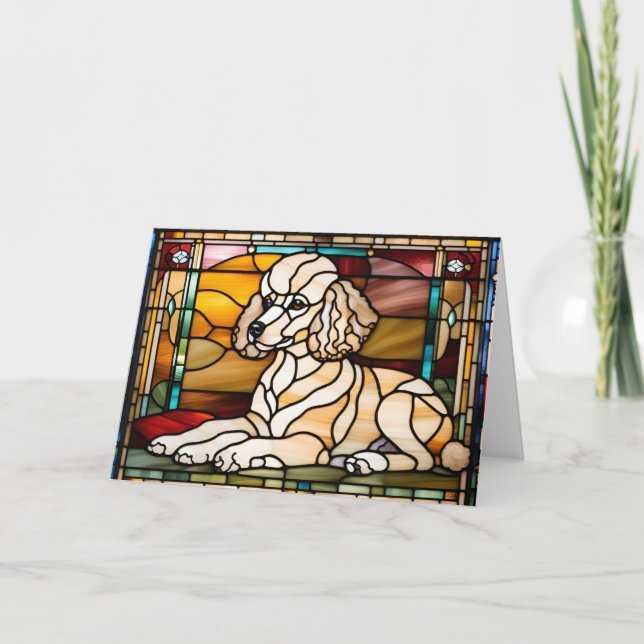 Cute Poodle Stained Glass Card (Front)