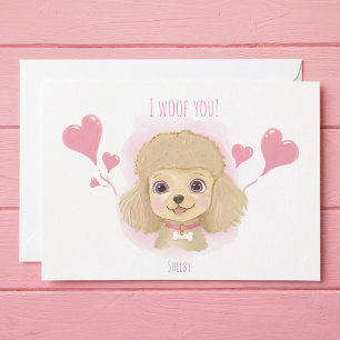 Cute Poodle Valentine Card with I Woof You Message