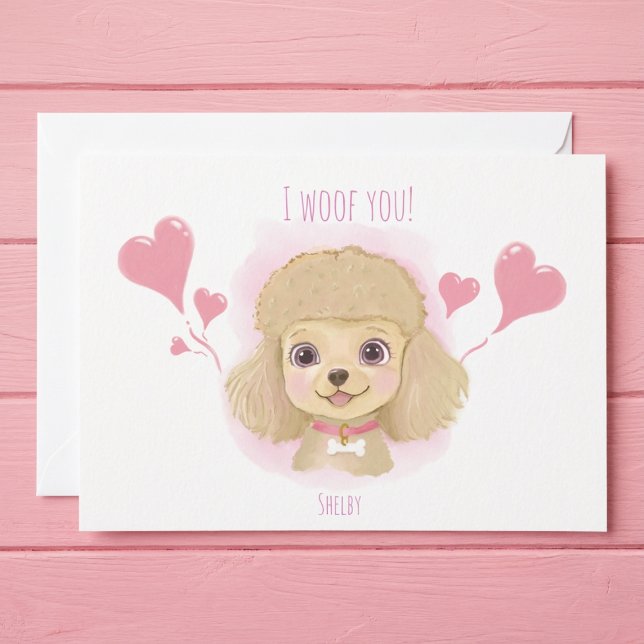 Cute Poodle Valentine Card with I Woof You Message (Creator Uploaded)